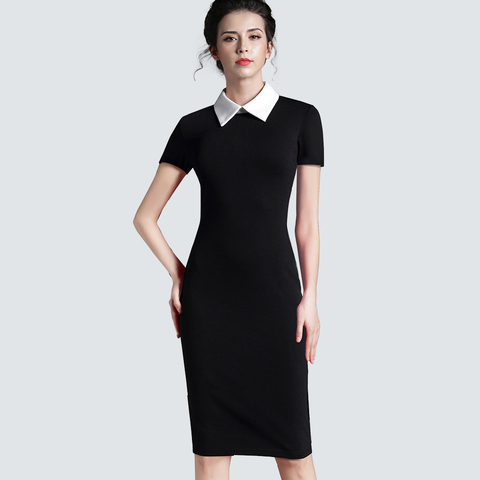 Женское винтажное деловое платье, черное облегающее платье-карандаш с коротким рукавом, модель H751 ► Фото 1/6