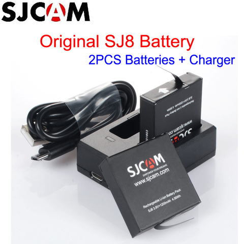 Оригинальный аккумулятор SJCAM SJ8 (2 шт. батареи + двойное зарядное устройство) 1200 мАч литий-ионный аккумулятор для экшн-камеры SJCAM SJ8 ► Фото 1/6