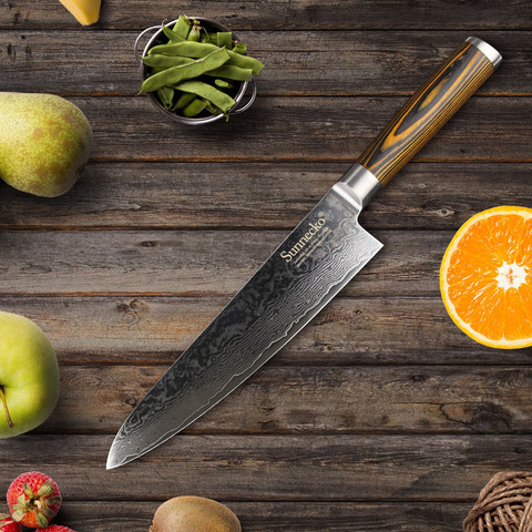 Профессиональный кухонный нож шеф-повара SUNNECKO VG10, ножи из дамасской стали высшего качества, с деревянной рукояткой, 8 дюймов ► Фото 1/6
