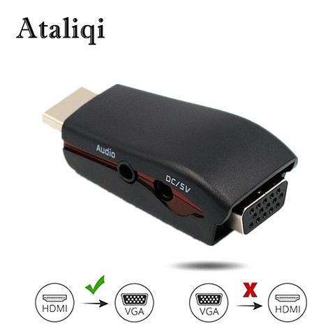 Адаптер конвертер Ataliqi HDMI в VGA с поддержкой аудиокабеля 1080P для HD ТВ, XBOX, PS3, PS4, ноутбука, ТВ-приставки, ПК-проектора ► Фото 1/6