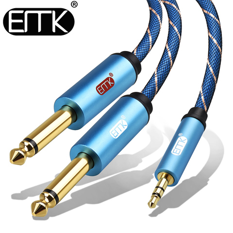EMK 3,5 мм до 2 6,35 мм аудио кабель, стерео Aux 3,5 Штекерный 6,35 6,3 6,5 моно Y сплиттер аудио шнур 5 м для телефона в миксер ► Фото 1/6