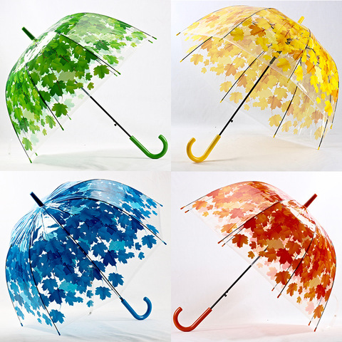 Женский зонт 4 цветов, креативный зонтик, симпатичный прозрачный зонтик из ПВХ с листьями грибов, детский длинный зонтик от дождя ► Фото 1/6