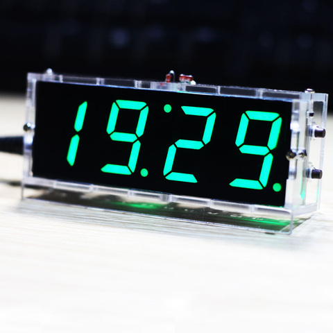 Компактные цифровые светодиодные часы «сделай сам», набор с 4-цифровым управлением освещением, отображением времени и температуры, с прозрачным чехлом для внутреннего и наружного использования ► Фото 1/6