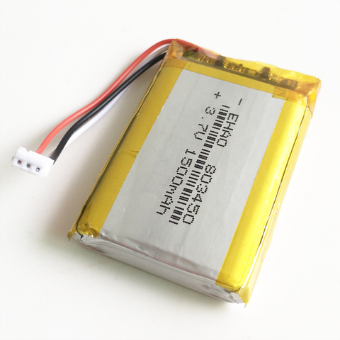 Литий-полимерный перезаряжаемый аккумулятор 3,7 в 1500 мАч с JST ZH1.5mm 3pin разъемом для MP3 DVD PAD камеры GPS ноутбука 803450 ► Фото 1/6