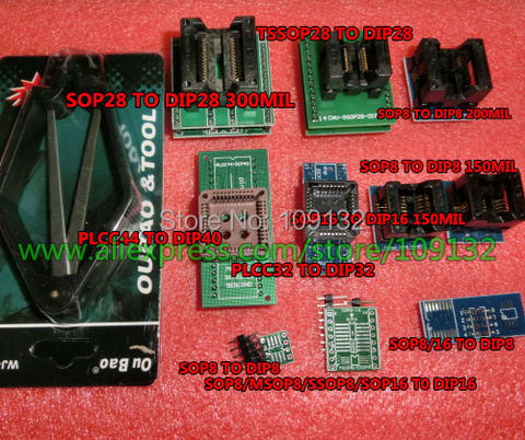 Полный набор 10 адаптеров для программатора tl866, tl866cs / tl866A. + PLCC IC extractor, высокое качество ► Фото 1/1