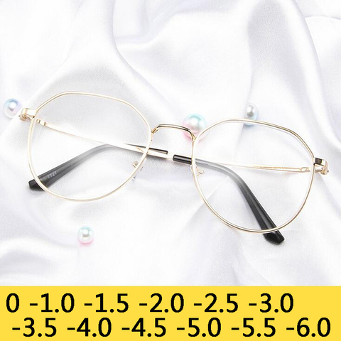 Многоугольные очки для близорукости, женские очки, роскошные ретро мужские металлические очки, винтажные зеркальные очки-1,0-1,5-2,0-2,5-3,0-3,5-4,0 ► Фото 1/6
