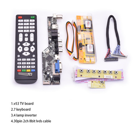 Универсальная плата управления для ЖК-телевизора V53 10-42 дюйма, плата драйвера lvds TV VGA AV HDMI USB DS.V53RL.BK, полный комплект для LTM190M2 ► Фото 1/6