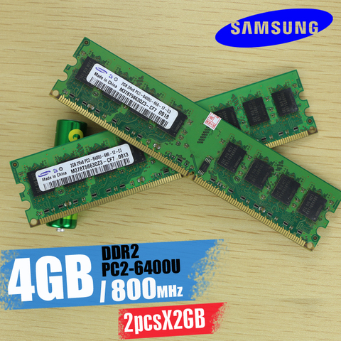 Настольная память Samsung 4 Гб (2pcsX2GB), 4G 800 МГц, DDR2, ОЗУ для ПК 800 6400, 2G 240-контактный ► Фото 1/3
