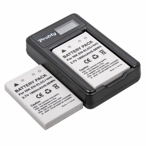 Аккумулятор Probty/EN EL5, 2 шт., зарядное устройство USB с ЖК-дисплеем для камеры Nikon CoolPix P530/P520/P100/P500/P5100/P5000/P6000/P90/P80/P3/P4 ► Фото 1/6