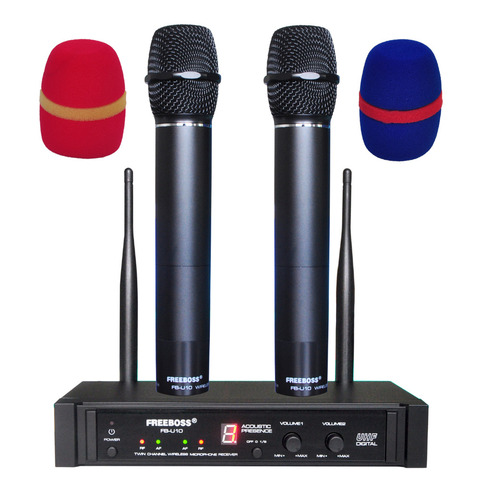 Freeboss FB-U10 двухсторонний цифровой UHF беспроводной микрофон с 2 металлическими ручками ► Фото 1/6