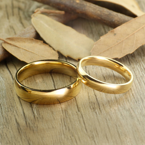 Классические обручальные кольца из карбида вольфрама золотого цвета для пары, 6 мм для него, 4 мм для нее ► Фото 1/5