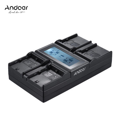 Зарядное устройство Andoer с ЖК-экраном, 4-канальное зарядное устройство для цифровой камеры Canon 6D 7DII 80D 5D Serie Sony, F750, с функцией ЖК-дисплея, для Canon 6D, 7DII, 80D, 5D, Sony, и т. Д. ► Фото 1/6