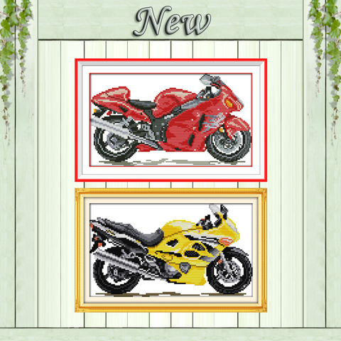 Красные мотоциклетные желтые картины для домашнего декора, рассчитаны на холст DMC 11CT 14CT наборы для вышивки крестиком, наборы для вышивки ► Фото 1/3