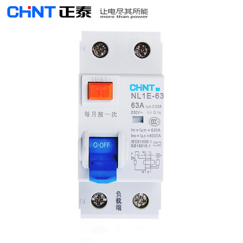 Электронный электрический выключатель утечки CHINT NL1E-63 1P + N 2P 63a 40A 25a 30ma RCCB 50 Гц/60 Гц, защита от остаточного тока ► Фото 1/3