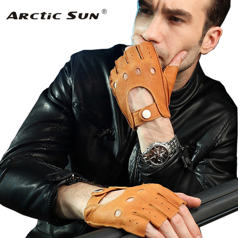 Мужские перчатки из натуральной кожи Deerskin, однотонные перчатки без пальцев для вождения, модель EM001W, 2022 ► Фото 1/6