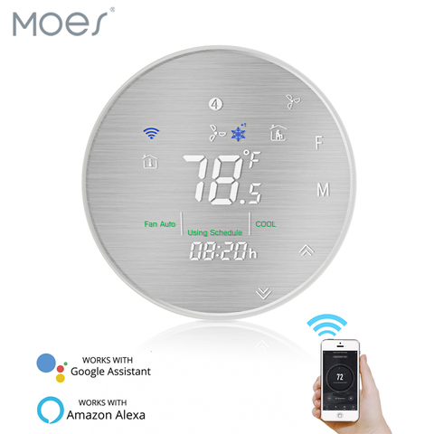 Программируемый термостат Moes Smart WiFi, металлическая матовая панель, дистанционное управление APP Smart Life/Tuya, работает с Alexa Google Home ► Фото 1/6