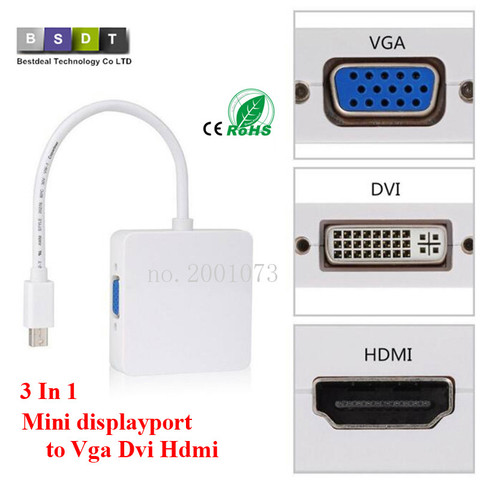 Адаптер-переходник 3 в 1 Mini displayport DP Thunderbolt к DVI VGA HDMI, Кабель Для iMac Mac Mini Pro Air Book для монитора ТВ ► Фото 1/6