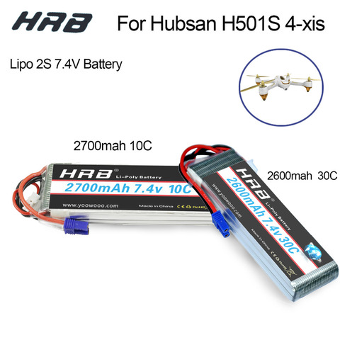 Аккумулятор HRB RC Lipo 2s Hubsan H501S 4X 7,4 В 2600 мАч 2700 мАч 10C 30C EC2, аккумулятор для беспилотника Akku, литий-полимерный аккумулятор для вертолетов и летате... ► Фото 1/6