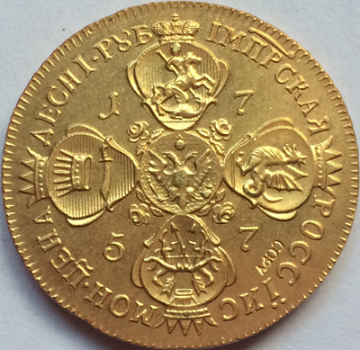 24 K позолоченные русские монеты, 1757 копия 30 мм ► Фото 1/2