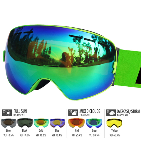 LOCLE лыжные очки, двухслойные незапотевающие лыжные очки UV 400 для мужчин и женщин, лыжные очки для сноуборда, скейтборда, лыжная маска ► Фото 1/6