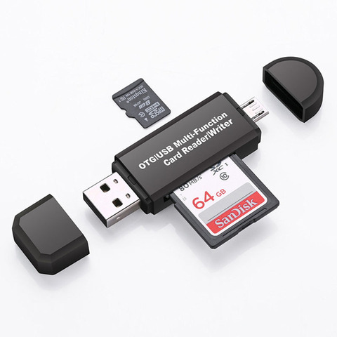 2 в 1 USB OTG кардридер, флеш-накопитель, высокоскоростной USB 2,0 универсальный OTG TF/SD карта для телефона Android, компьютера, удлинитель ► Фото 1/6