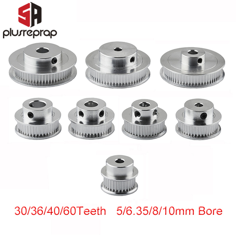 GT2 Timing Pulley 30 36 40 60 Зубья Алюминиевое отверстие 5 6.35 8MM для ширины пояса 6мм 10мм пояс для 3D-принтера Reprap ► Фото 1/5