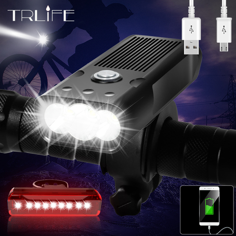 TRLIFE велосипедный светильник L2/T6 USB Перезаряжаемые 5200 мА · ч, светильник IPX5 Водонепроницаемый светодиодный головной светильник как Мощность ... ► Фото 1/6
