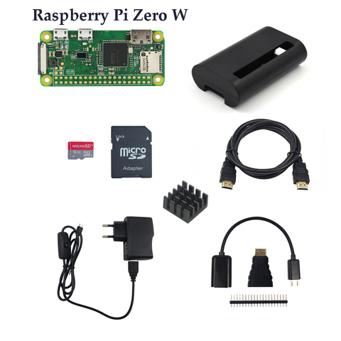 Raspberry Pi Zero/Zero W начальный комплект, RPi Zero 1,3, плата Zero W + карта 16 ГБ + адаптер питания + чехол из АБС-пластика + теплоотвод + адаптер 3 в 1 ► Фото 1/6