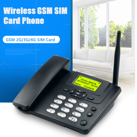 GSM SIM-карта, фиксированный телефон с FM радио, ID звонка, стационарный телефон, беспроводной телефон для дома, черный ► Фото 1/6