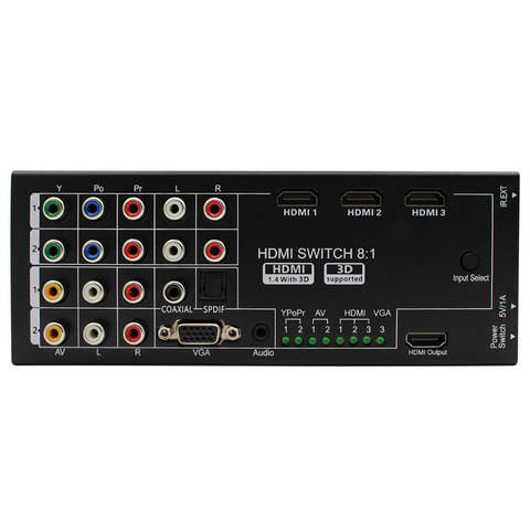 Многофункциональный преобразователь HDMI с 8 входами на HDMI + коаксиальный + выход SPDIF, поддержка 3D и объемного звука для HDTV 1080P ► Фото 1/6