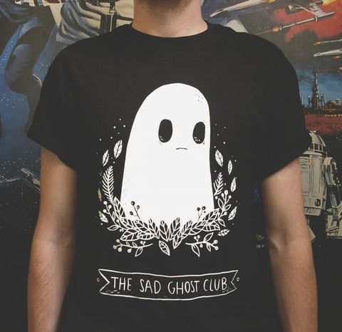 Hahayule The Sad Ghost Club Мужская и женская футболка Tumblr, модная симпатичная Летняя Повседневная Свободная черная футболка ► Фото 1/4