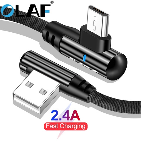 Кабель OLAF 2.4A Micro USB для быстрой зарядки, 90 градусов, для Samsung S7, Xiaomi 4, мобильный телефон, USB кабель для зарядки ► Фото 1/6