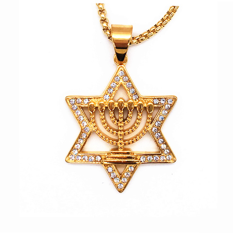 Еврейское ожерелье с изображением еврейской звезды Дэвида Менора золотого цвета ► Фото 1/4