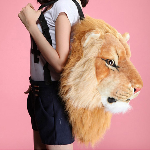 Рюкзак для девочек с объемным животным дизайном, тигр, лев, леопард, панда, меховые школьные сумки, роскошный женский клатч на цепочке, сумки ... ► Фото 1/6