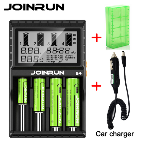Joinrun S4 18650 умное зарядное устройство для аккумуляторов 18650 14500 16340 Ni-MH AAA AA, умное зарядное устройство для литий-ионных аккумуляторов с чехлом для аккумулятора ► Фото 1/6