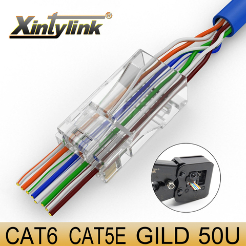 Xintylink EZ rj45 разъем cat6 50U/6U ethernet-кабель для подключения к сети cat5e utp 8P8C RG cat 6 сетевой разъем cat5/20/50 100 шт ► Фото 1/6