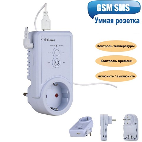 Умная розетка GSM с датчиком температуры, настенный выключатель с поддержкой USB и SIM-карты, с контролем температуры, русский и английский язык... ► Фото 1/6