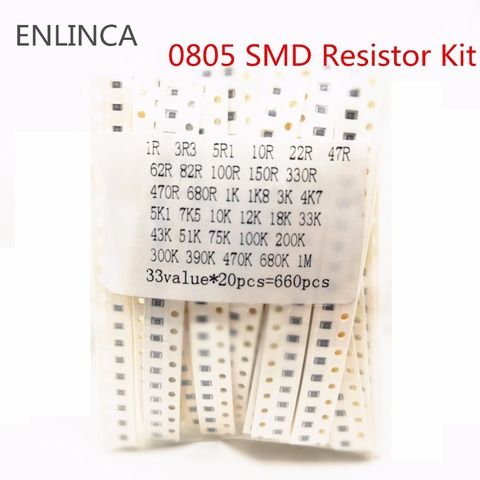 Набор резисторов SMD 660 шт., набор резисторов 0805 0603 1206, 1 Ом-1 м, Ом 1%, 33valuesx20 шт. ► Фото 1/2