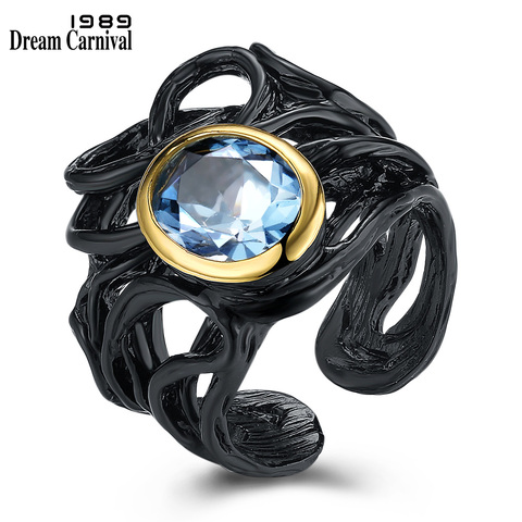 Женское Винтажное кольцо DreamCarnival 1989, Винтажное кольцо черного и золотого цвета с овальным цирконием в стиле неоготика, модель WA11488 ► Фото 1/6