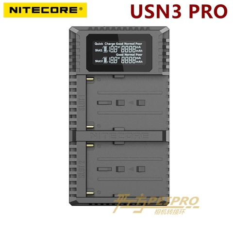 Зарядное устройство nitecore USN3 Pro, с двумя слотами, USB, QC, для камер Sony, NP-FM500H, NP-F550, NP-F970, F550, F970 ► Фото 1/4