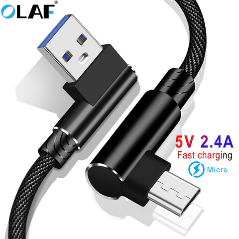 OLAF 1/2/3m L-образный коннектор Micro USB кабель для зарядки нейлоновый Кабель Micro-USB в оплетке стандартный кабель для зарядного устройства ► Фото 1/6