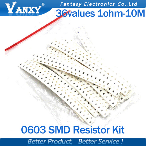 Комплект резисторов 36valuesx20 шт. = 720 шт. 0603 1ом-10мом SMD, набор Ассорти компонентов 1%, набор образцов «сделай сам», новый и оригинальный ► Фото 1/6