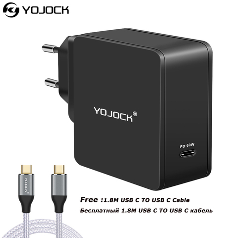 YOJOCK 60 Вт USB Type-C настенное зарядное устройство адаптер питания с питанием для Apple MacBook/iPhone XS XR /Xiaomi USB-C PD зарядное устройство ► Фото 1/6