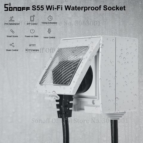 SONOFF S55 водонепроницаемый IP55 Wifi умная розетка, таймер открытый AU/EU/UK/US/ZA вилки приложение/Vocie дистанционное управление работает с Alexa работать с Алиса ► Фото 1/6