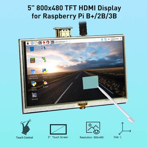 ЖК-дисплей Elecrow 5 дюймов, Raspberry Pi 3, сенсорный экран, HDMI, 800x480, 5-дюймовый монитор TFT с сенсорным пером для Banana Pi Raspberry Pi 2 3 ► Фото 1/6