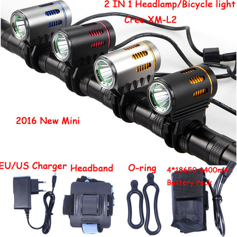 2016 Новый миниатюрный фонарь для велосипеда XM-L2 светодиодный передний свет мини велосипед лампа 2000Lm фара + аккумулятор + зарядное устройство ► Фото 1/4