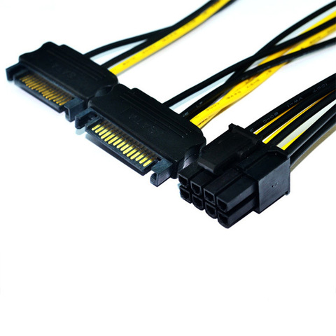 AT Dual 15Pin SATA Male к PCI-E PCIe PCI видеокарта, видеодисплей 8Pin 18AWG провод ПК DIY Мужской кабель питания ► Фото 1/2