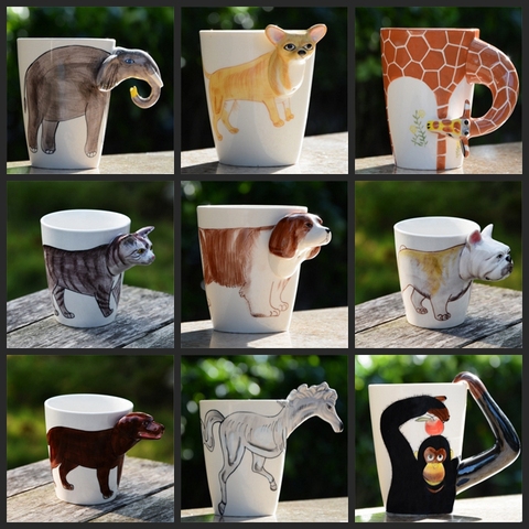 Кружка с молоком для кофе, креативная керамическая кружка с 3d-рисунком животных, ручная роспись, олень, жираф, корова, обезьяна, собака, кошка, верблюд, слон, лошадь, чашка ► Фото 1/6