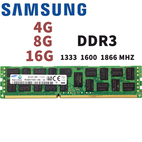 SAMSUNG 4 ГБ 8 ГБ оперативной памяти, 16 Гб встроенной памяти, 4G 8G 16G DDR3 PC3 PC3L 10600R 12800R 14900R ECC REG 1600 МГц 1333 МГц 1866 PC оперативная память памяти сервера оперативная память 1600 ► Фото 1/1