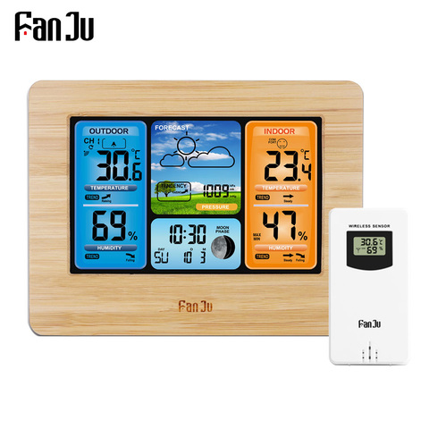 FanJu FJ3373 Цифровая метеостанция, настенный будильник, температура, влажность, подсветка, функция повтора, USB настольные часы ► Фото 1/6